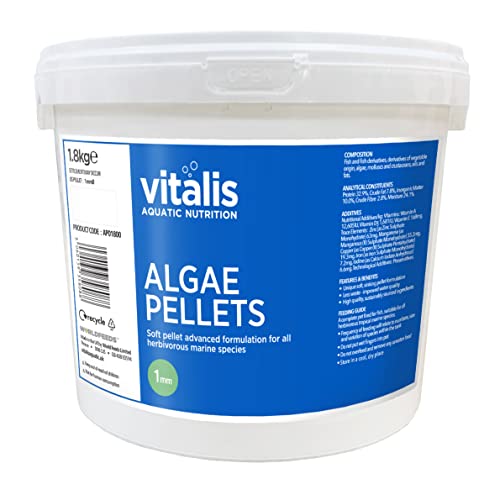 Vitalis Algae Pellets Fischfutter Aquarium Fischfutter Aquarium Pellets für pflanzenfressende Meerestiere- hochverdaulich und ausgewogen - Vitamine und Mineralien (1.8 Kg)