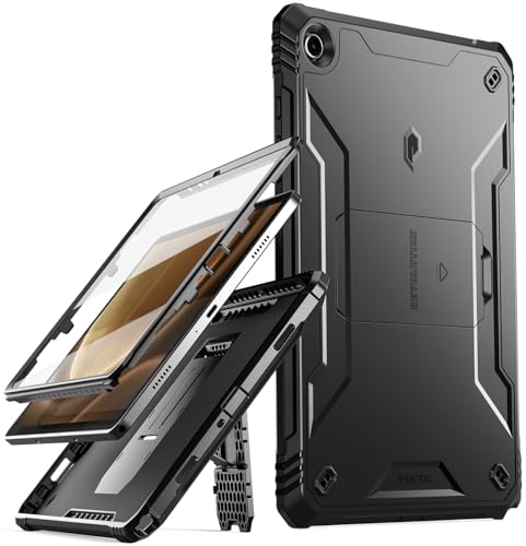 Poetic Revolution Hülle Kompatibel mit Galaxy Tab A9 Plus + 11 Zoll (2023), integrierter Displayschutz mit S Pen Halter, robuste, stoßfeste Ganzkörper-Schutzhülle mit Ständer, Schwarz
