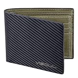 VISOUL Brieftasche aus Leder aus Carbonfaser mit RFID-Blockierung, Geldbörse aus echtem Leder mit 1 ID-Fenster, 2 Geldfächer und 14 Kreditkartenfächern, Schwarz + Grün, Klassisch