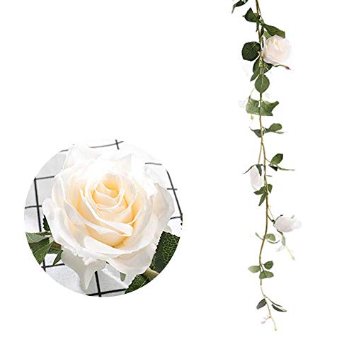 Künstliche Blatt Künstliche Blume 180CM künstliche Rose Blumen-Efeu-Rebe Hochzeitsdeko Silk Blumen mit Blättern for Privatanwender Hängen Garland Decor Künstliche Blumen (Color : White)