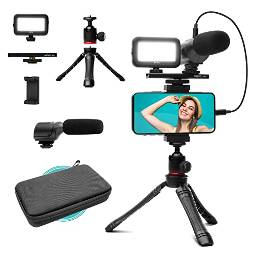 Movo uVlogger - Android/USB-C kompatibles Vlogging-Set für Handy-Video-Set, Zubehör: Handy-Stativ, Handyhalterung, LED-Licht und Handy-Shotgun-Mikrofon für Handy-Videoaufnahmen für YouTube, Vlog