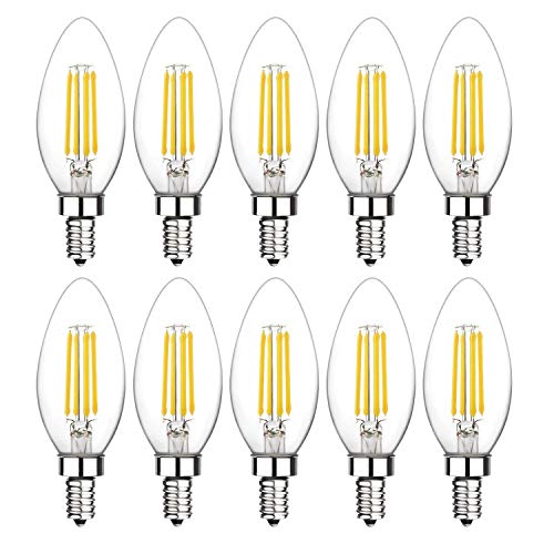 WULUN 10er Pack 4W E14 LED Kerze Lampe für Kronleuchter, E14 Glühfaden Retrofit Classic, ersetzt 40W Glühlampe, Kaltweiß 6500K, 400 LM, 360° Abstrahlwinkel, Nicht Dimmbar