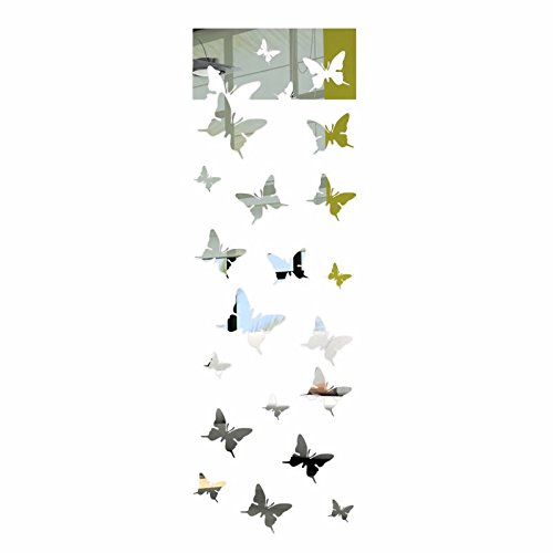 FLEXISTYLE Dekorativer Spiegel Butterflies, modernes Design Dekoration, 3mm Acryl-Spiegel aus der EU, Wohnzimmer, Schlafzimmer, Flur, unzerbrechlich, DIY-Heimtextilien, Silber, hergestellt in der EU