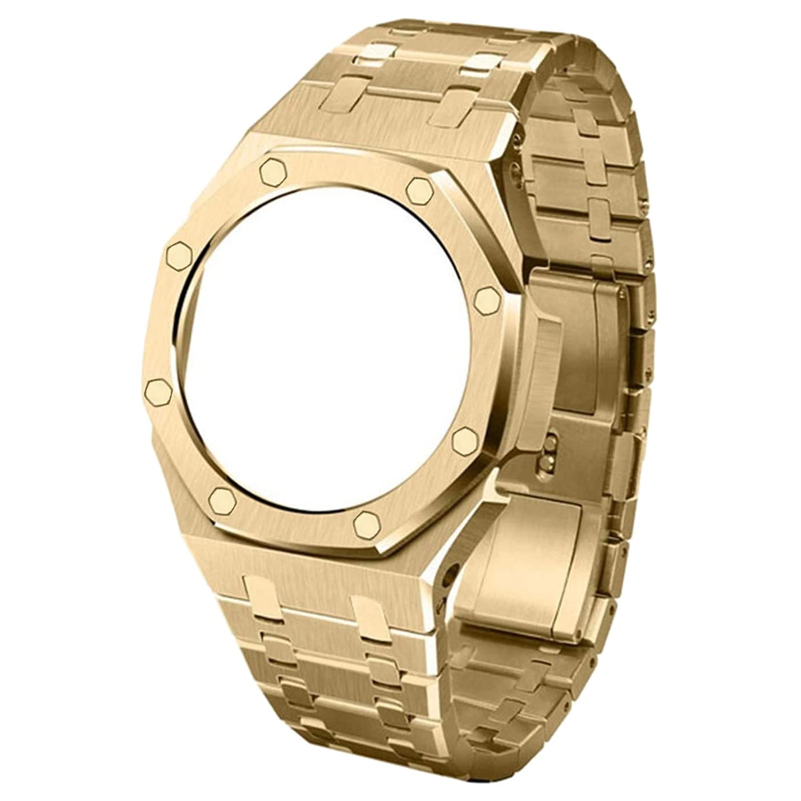 Aunye Edelstahl Armband Lünette Gehäuse Kompatibel mit Shock GA-2100/GA-2110 Uhren Band - Verstellbares Ersatzband - Metall Band Strap Kompatibel mit Casio Watch (Gold)