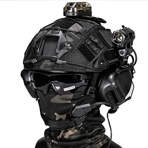 AQzxdc Fast Paintball Helm Sätze, mit Taktischem Headset und Teleskop-Modell, Visier & Schutzbrille, Taschenlampe, Signalblinker, NVG Halterung, für Airsoft Schießen und Jagd Spiel BBS,Bk b
