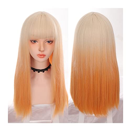 Perücken Long Straight Hair Wig, Blonde Orange Ombre Wig with Bangs, Straight Colorful Natural Wig Daily Cosplay Wigs Synthetic Heat Resistant Wigs perücke fasching
