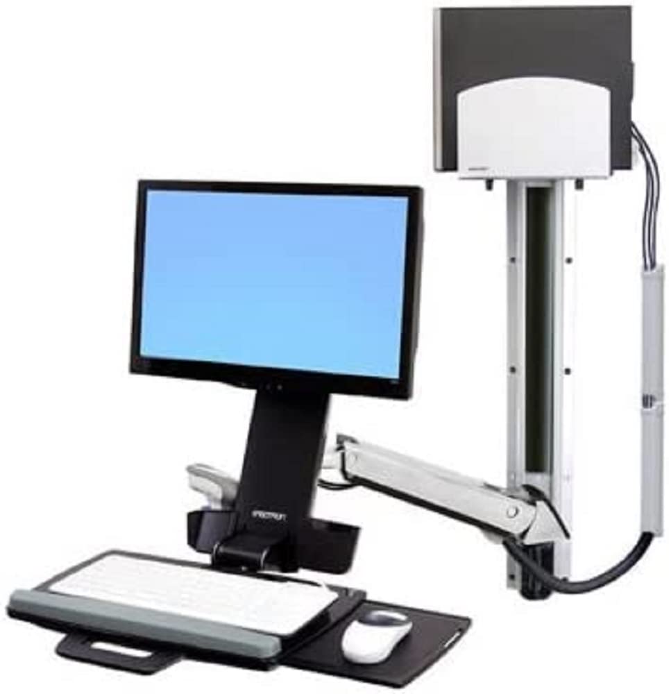 Ergotron StyleView Sit-Stand Combo System mit Ablageflaeche Wandmontage LCD bis 61cm 24Zoll bis 13,2kg.mit CPU Halter klein, M481253, Aluminium