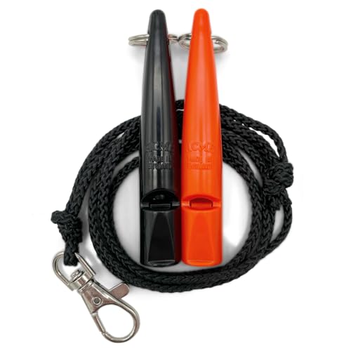 ACME Hundepfeife No. 211,5 mit Pfeifenband | Im Doppelpack | 2 Pfeifen inklusive 2 Bänder | Ideal für den Rückruf - Laut und weitreichend (Black + DG Orange)