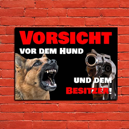 Warnschild VORSICHT vor dem HUND und dem BESITZER A3 (42x30 cm) Achtung Hundeschild Warnung