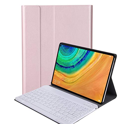 YGoal Tastatur Hülle für Huawei MatePad Pro,(QWERTY Englische Layout) Ultradünn PU Leder Schutzhülle mit Abnehmbarer drahtloser Tastatur für Huawei MatePad Pro Tablet, Rose Gold