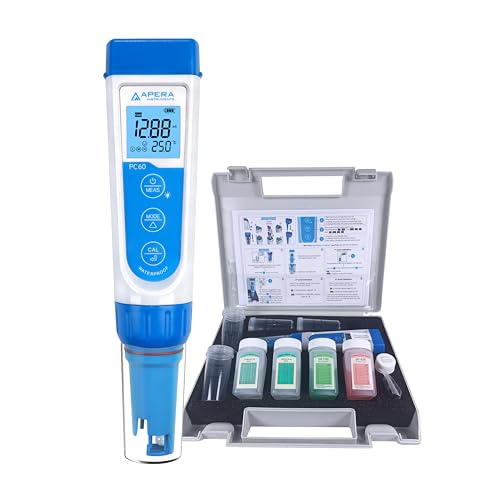 Apera Instruments PC60 Premium 5-in-1 Multiparameter-Messgerät (pH-Wert, Leitfähigkeit/EC, TDS, Salzgehalt, Temperatur, pH 0,01/1 % Genauigkeit, austauschbare Elektrode, wasserfest)