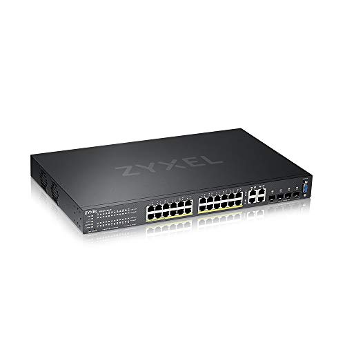 Zyxel Gigabit Ethernet Layer 2 Managed PoE+ Switch mit 24 Ports, einem Budget von 375 W, vier Gigabit-Combo-Ports und Hybrid-Cloud-Modus [GS2220-28HP]