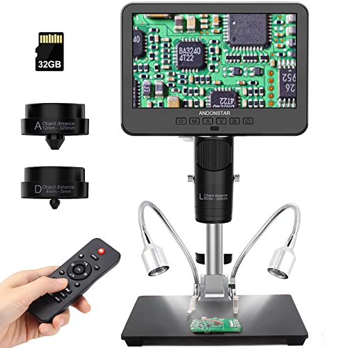 Andonstar AD246S HDMI-Digital-Mikroskop mit 17,8 cm (7 Zoll) Bildschirm, Lötmikroskop mit Metallständer, 2000X Dreilinsen-Münz-Mikroskop-Set für Kinder und Erwachsene, Foto-/Videoaufnahmen, Fenster kompatibel
