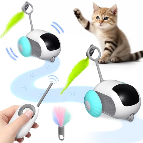 Interaktives Katzenspielzeug, Berührungsaktivierter Modus, Fernbedienungsmodus + automatischer Modus, Katzenspielzeug mit einem Federschwanz, um Ihre Katze in Bewegung zu halten