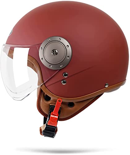 ZLYJ Motorradhelm für Erwachsene Stilvoller halboffener Helm mit Schutzbrille Motorradhelm Belüftungshelm zum Schutz der Verkehrssicherheit des Benutzers E,57-58cm
