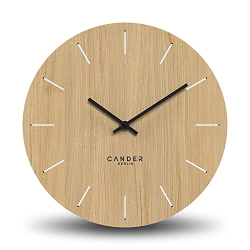 Cander Berlin MNU 2750 E XXL Wanduhr lautlos 50 cm ohne Tickgeräusche Eichenfurnier Vintage Wohnzimmer analog groß riesig Holz