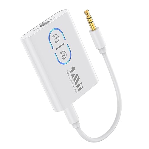 1Mii ML300 Bluetooth 5.3 Adapter Transmitter für TV Audio auf 2 Kopfhörer, 2-in-1 Bluetooth Sender Empfänger Klinke 3.5 für Stereoanlage/Flugzeug aptX Adaptive (Weiss)