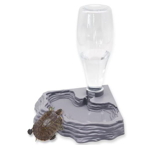 Reptilien-Wasserspender, automatischer Wasserspender für Schildkröten, Frosch, Eidechse, Chamäleon, Terrarien-Tank, 383 ml, Grau