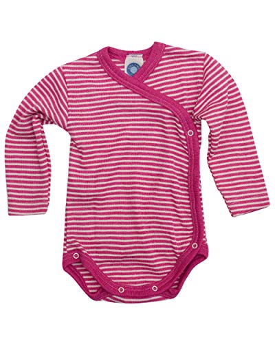 Cosilana Baby Wickelbody aus 70% Wolle und 30% Seide kbT (62-68, Geringelt Pep-pink Natur)