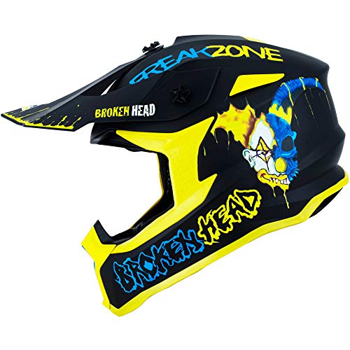 Broken Head FreakZone Cross-Helm Blau-Gelb – Motocross – MX – Quad – Supermoto (M 57-58 cm)