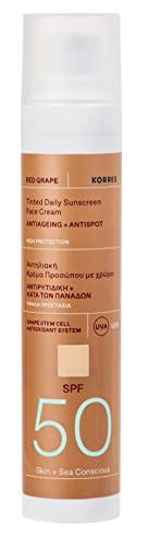 KORRES RED GRAPE Getönte Sonnencreme fürs Gesicht SPF50 Anti-Aging + Anti-Dark-Spot, dermatologisch getestet, vegan, 50 ml