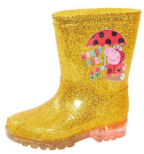 Peppa Pig Mädchen Golden Light Up Glitter Gummistiefel Kinder Gummistiefel Blinklichter LED Golden Boots, gold, 27 EU