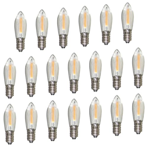 Erzgebirgslicht - AUSWAHL - 20 Stück LED Filament Topkerze 8 V 0,2 W für 28-30 Brennstellen E10 Riffelkerze Ersatzbirne Glühbirne Glühlämpchen für Lichterketten Pyramide Schwibbogen
