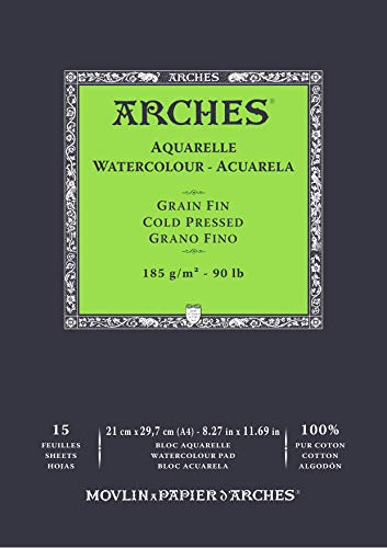 Bloc Enc 21 x 29,7 15H Arches Aquarelle 100 % fein 185 g weiß