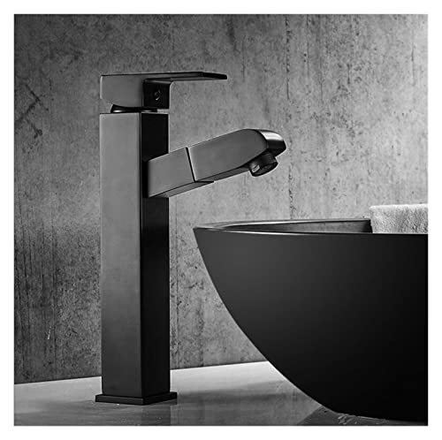 Ausziehbarer Waschbecken-Wasserhahn aus Messing mit warmem und kaltem ORB-Finish, Badezimmer-Waschtischarmatur mit ausziehbarem Duschkopf (Color : Tall Black)