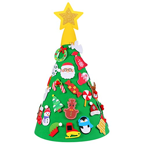 Supvox DIY Filz Weihnachtsbaum mit 29pcs Verzierungen Kinder neues Jahr Spiel handgemachte Spielzeug für Weihnachten zu Hause Parteidekor
