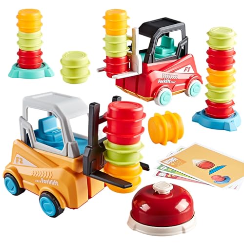 Shienfir Gabelstaplerspielzeug mit Glöckenkarten Ölbehälter, 2 Spieler Transportspiel Pädagogischer Lernwagen, Gabelstapler bu