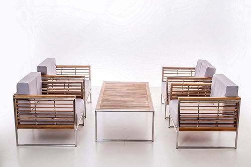 DEKO VERTRIEB BAYERN Luxus Premium Garten Lounge 4 Sessel +1 Tisch Gartenmöbel Edelstahl+Akazienholz inkl. Spedition