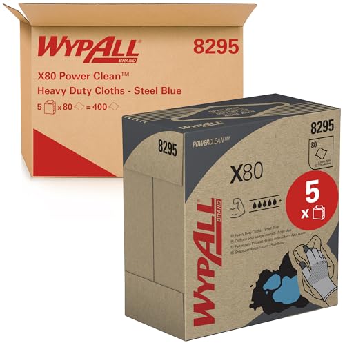 WypAll X80 Power Clean blaue Reinigungstücher 8295 – wiederverwendbare Tücher – 5 POP-UP-Boxen x 80 blaue saugfähige Tücher (insges. 400)