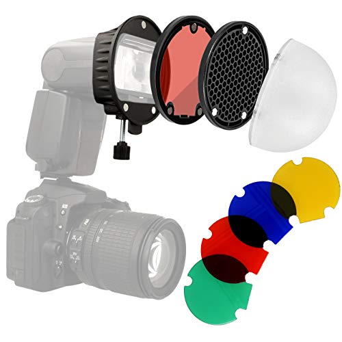 Minadax Universal Diffusor Lichtformer-Set mit Farbfilter für Austeckblitze | Magnetisch stapelbar inkl. Halterung, Farbfolien, Diffusor | Kompatibel mit Canon Nikon Sony Speedlite Yongnuo Godox