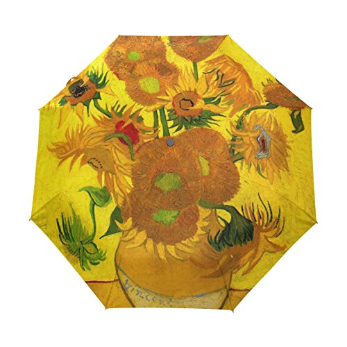 ALAZA Sonnenblumen Van Gogh Ölgemälde Reise Auto Open/Close Regenschirm mit Anti-UV-windundurchlässigen Leicht