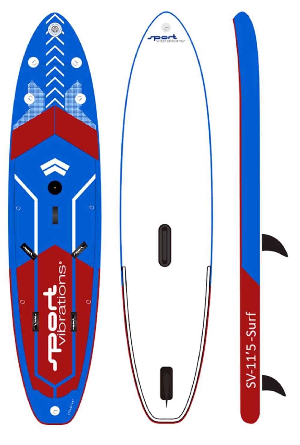 Sport Vibrations 11'5" SURF Multisport x 31" x 6" Wind SUP Standup Paddel Board, SUP aufblasbar inkl. SUPwave.de Coil-Leash Stand up Paddle Board iSUP Sport Vibration