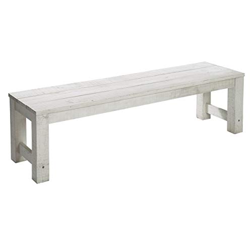Pureday Sitzbank Lordi aus Akazienholz, weiß/grau, 165 cm lang