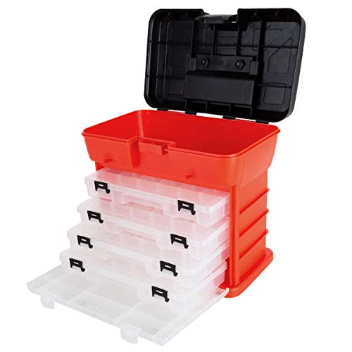 Tragbare Werkzeug-Aufbewahrungsbox – Kleinteile-Organizer mit 4 Tabletts mit mehreren Fächern für Angelzubehör, Handwerkzeuge oder Bastelbedarf von Stalwart