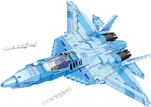 Kämpfer Bausteine Set, SU-57 Kampfflugzeug Jet Bausteine Spielzeug, 1456 Stück Kämpfer Display Modell, Bausteinflugzeugspielzeug für Kinder und Erwachsene, Kompatibel mit Lego Technic (88016)