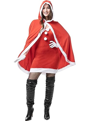Funidelia | Weihnachtsfrau Kostüm mit Umhang für Damen Miss Santa, Weihnachten, Weihnachtsfrau - Kostüm für Erwachsene & Verkleidung für Partys, Karneval & Halloween - Größe L - Rot