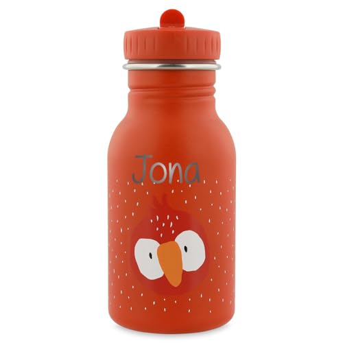 Personalisierte Trinkflasche aus Edelstahl von Trixie Baby Gravur des Namens (Papagei, 350 ml)