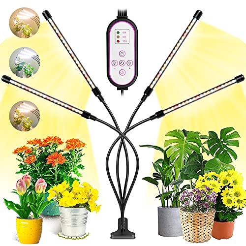 Garpsen Led Pflanzenlampe, Neuestes 80 LEDs Vollspektrum Pflanzenlicht, 4 Heads Led Grow Lampe mit Zeitschaltuhr für Zimmerpflanzen, Gewächshaus im Winter(660nm/3000K/5000K)