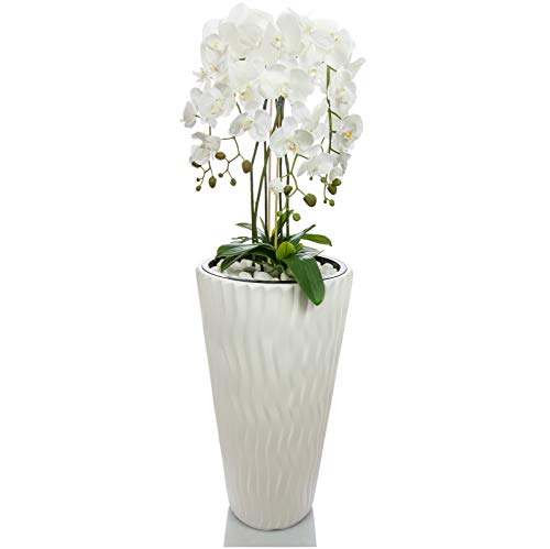 Künstliche Orchideen im Hochübertopf - Gesamthöhe: ca. 130cm | Stoffblüten | Farbe: Weiß | Gesteck Orchidee Kunstpflanze