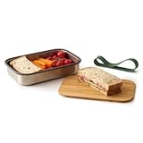 BLACK + BLUM Edelstahl Sandwichbox | Olive | 900 ml Edelstahl Dose mit Deckel | Silikon-Trennwand & Silikonband | Bambusdeckel/Schneidebrett | Lunchbox Erwachsene BPA-frei | Bento Box Erwachsene
