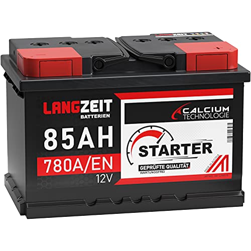 LANGZEIT Starter Serie 12V 77Ah - 85Ah Autobatterie Starterbatterie, KFZ PKW Batterie (85Ah)
