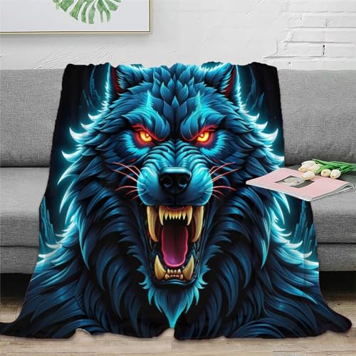 Wolf Flanell Couchdecke 3D Druck Tierbild Decke Sofadecke Weichen Flauschig Kuscheldecke Warm Bett Decken for Erwachsene Kinder 40x50inch(100x130cm)
