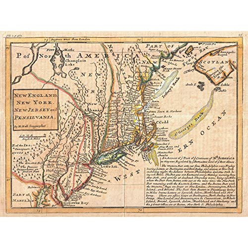 Wee Blue Coo Map Moll 1729 New England USA Leinwanddruck