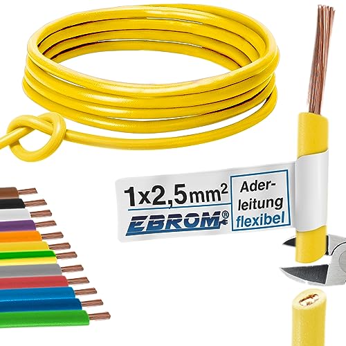 Aderleitung - Einzelader flexibel - PVC Leitung - H07V-K 2,5 mm² - Farbe: gelb 10m/15m/20m/25m/30m/35m/40m/45m/50m/55m/60m bis 100 m frei wählbar