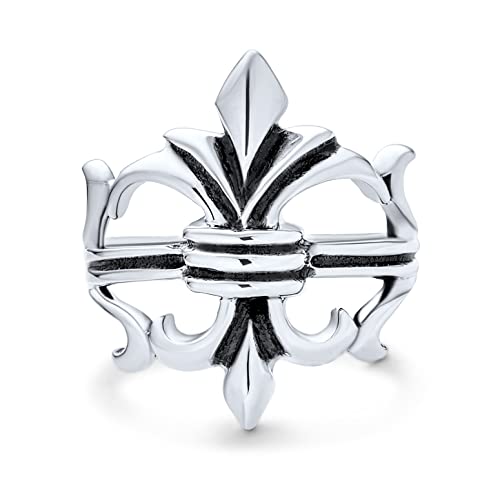 Antiker Stil Religiöser Fleur De Lis Ring Für Frauen Für Männer Oxidiert .925 Sterling Silber