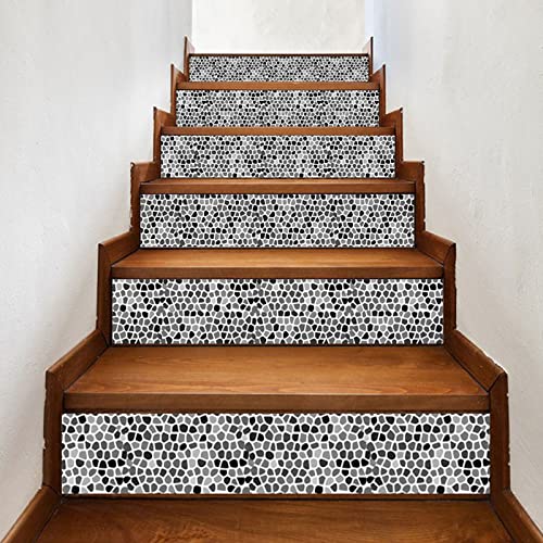 Dekorative Schwarz-weiße Mosaik-Treppenaufkleber, 6 Stück Selbstklebende Treppenhaus-Aufkleber, PVC-Aufkleber wasserdichte Fliesenaufkleber Für Treppen Küchenrückwand,100x18cm